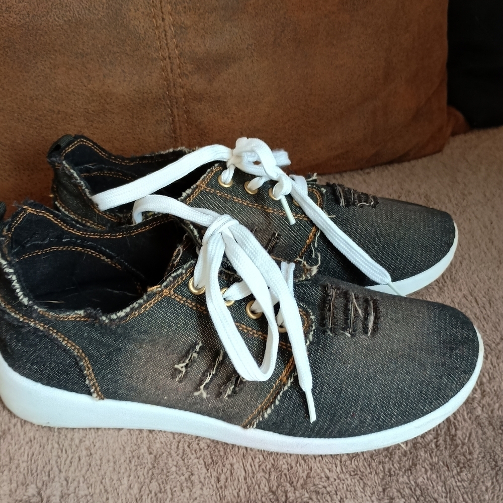 Take A Walk Denim Lace Up Sneakers Women’s Size 6 Casual Distressed Look White S - Picture 7 of 12